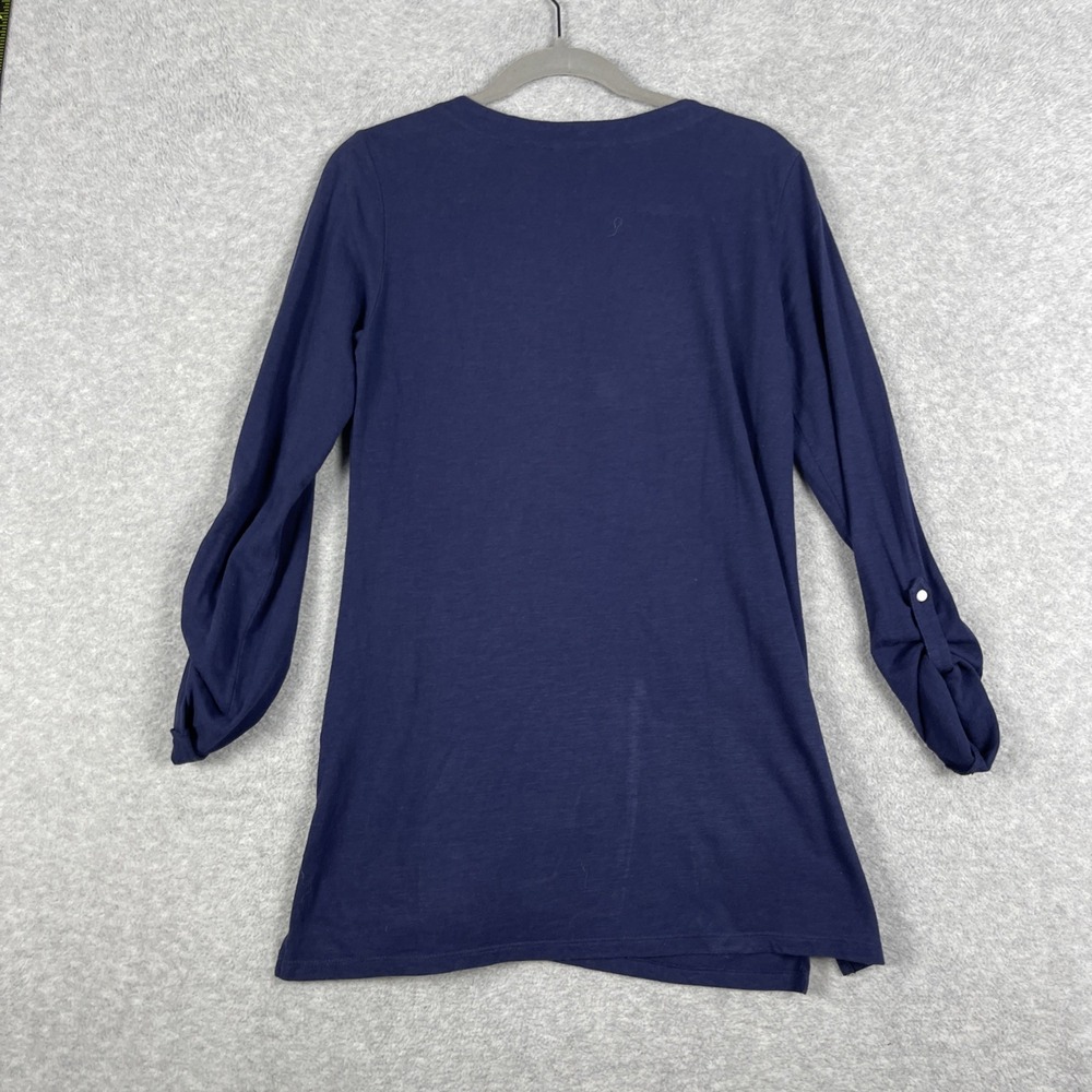 Lilly Pulitzer Elaine Embroidered Tunic Top Womens M True Navy Split Neck Casual - Picture 2 of 9